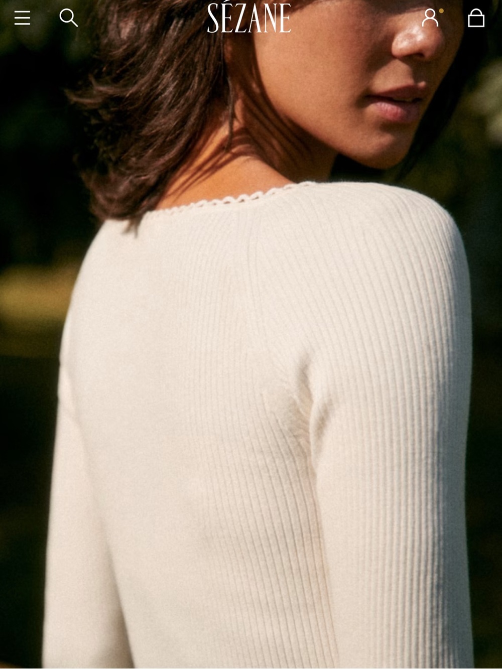 NWOT SÉZANE MAHA SZ M ECRU Ribbed Square-Neck Long Sleeve Top SO Flattering 🇫🇷‼️ - Picture 3 of 9